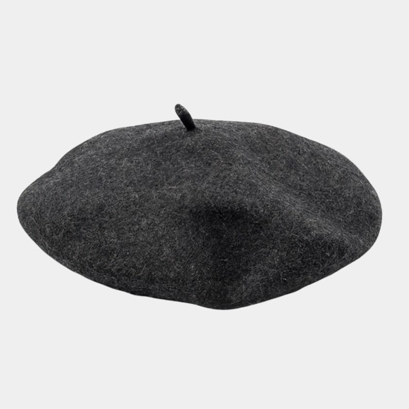 Béret basque large en laine gris foncé chiné