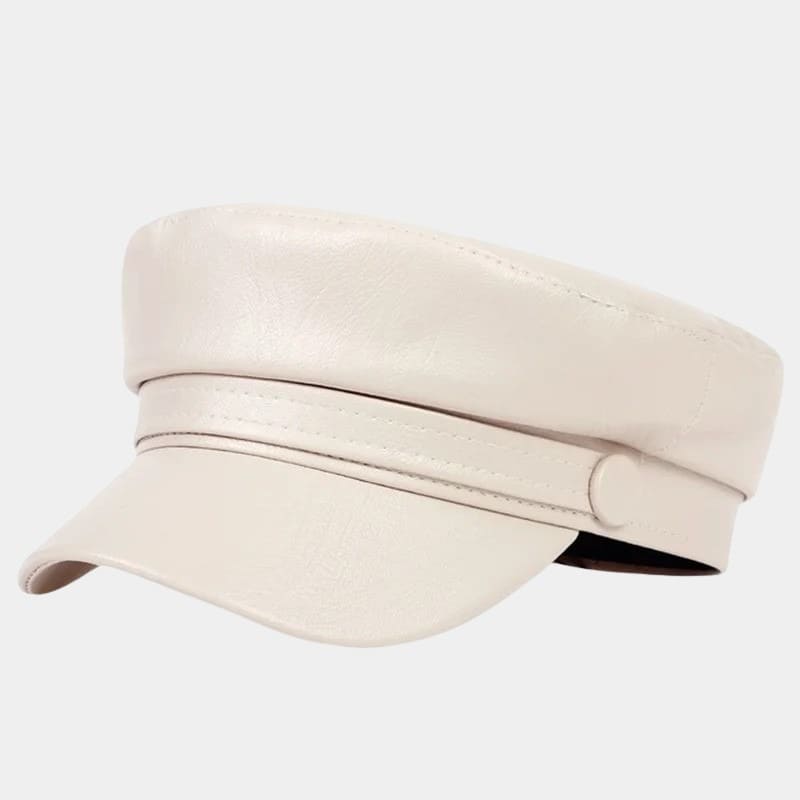 Béret casquette beige en cuir