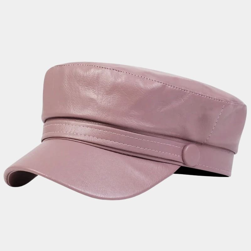 Béret casquette rose en cuir