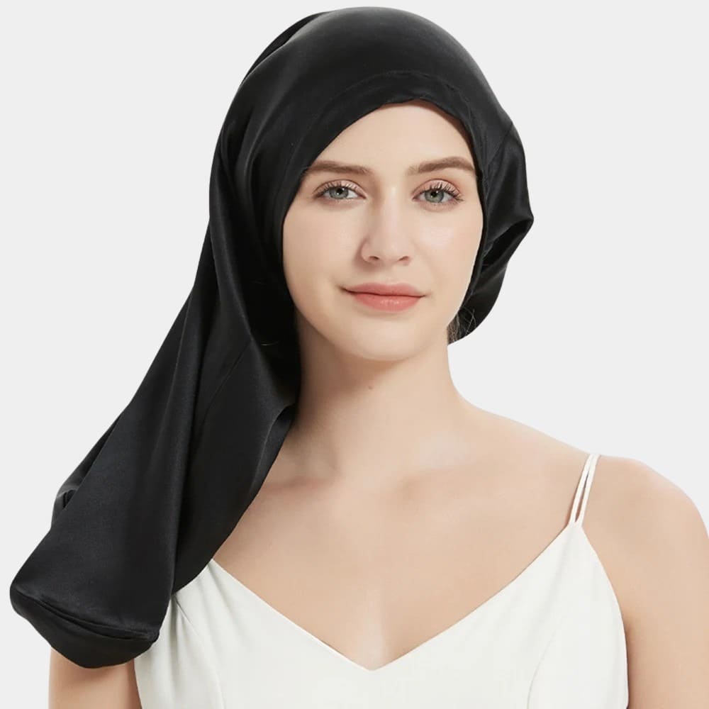 Bonnet de nuit en soie long noir