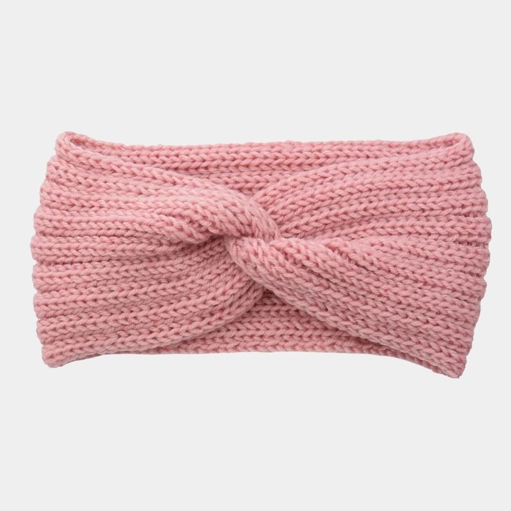 Bandeau en laine rose clair uni