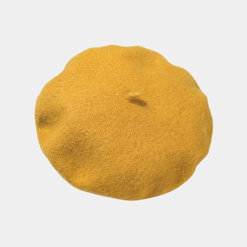 Béret bonnet jaune moutarde en feutre de laine