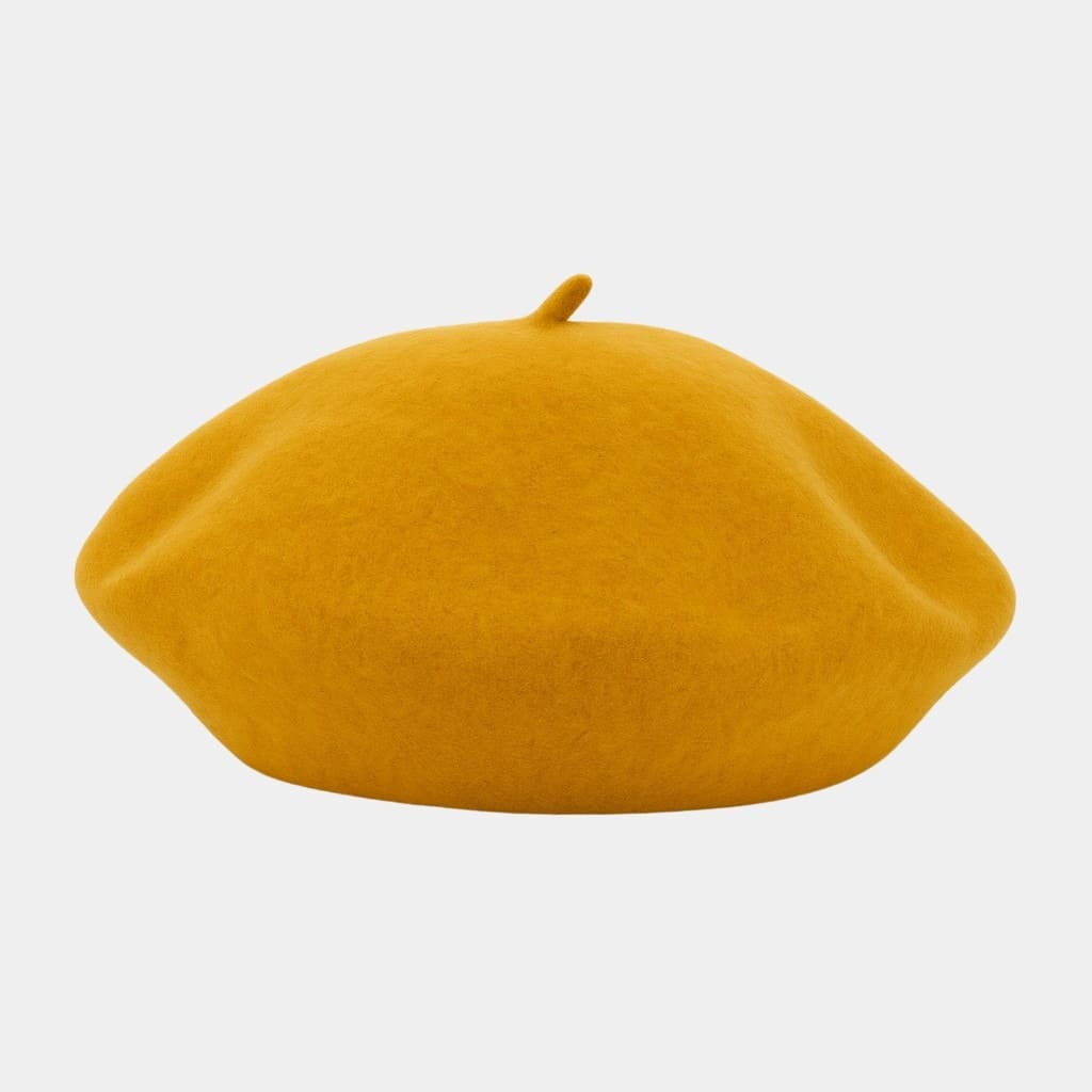 Béret bonnet jaune moutarde en feutre de laine
