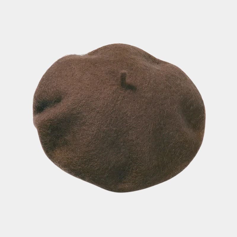 Béret bonnet marron foncé en feutre de laine
