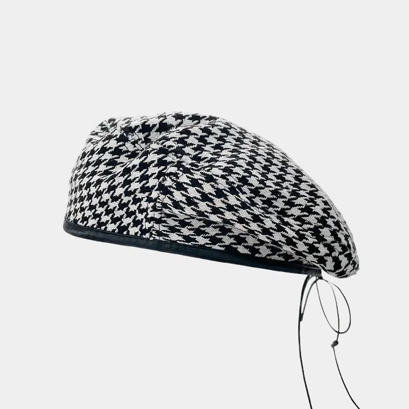 Béret pied-de-poule noir et blanc