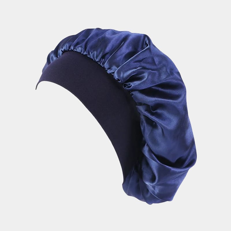 Bonnet de nuit en satin bleu marine avec bandeau