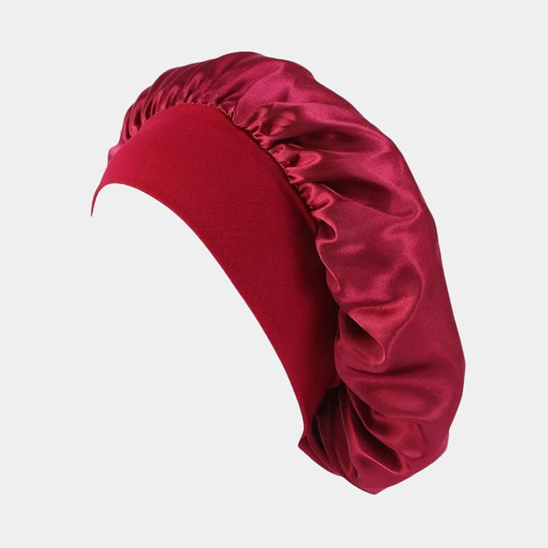 Bonnet de nuit en satin bordeaux avec bandeau
