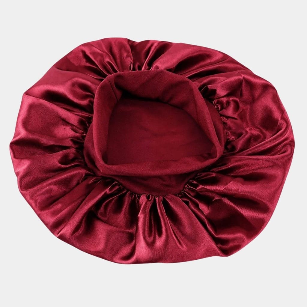 Bonnet de nuit en satin bordeaux avec bandeau