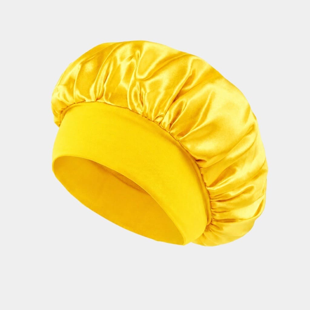 Bonnet de nuit en satin jaune avec bandeau