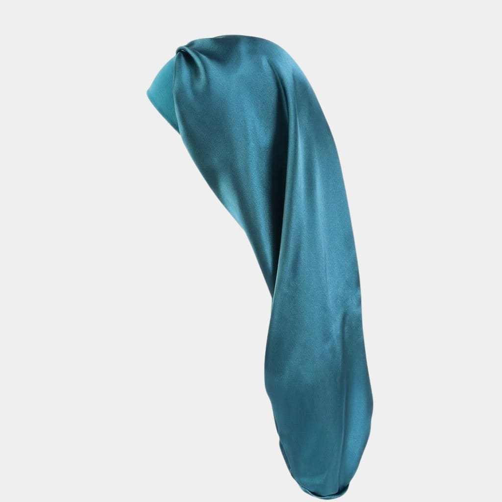 Bonnet de nuit en satin long bleu sarcelle