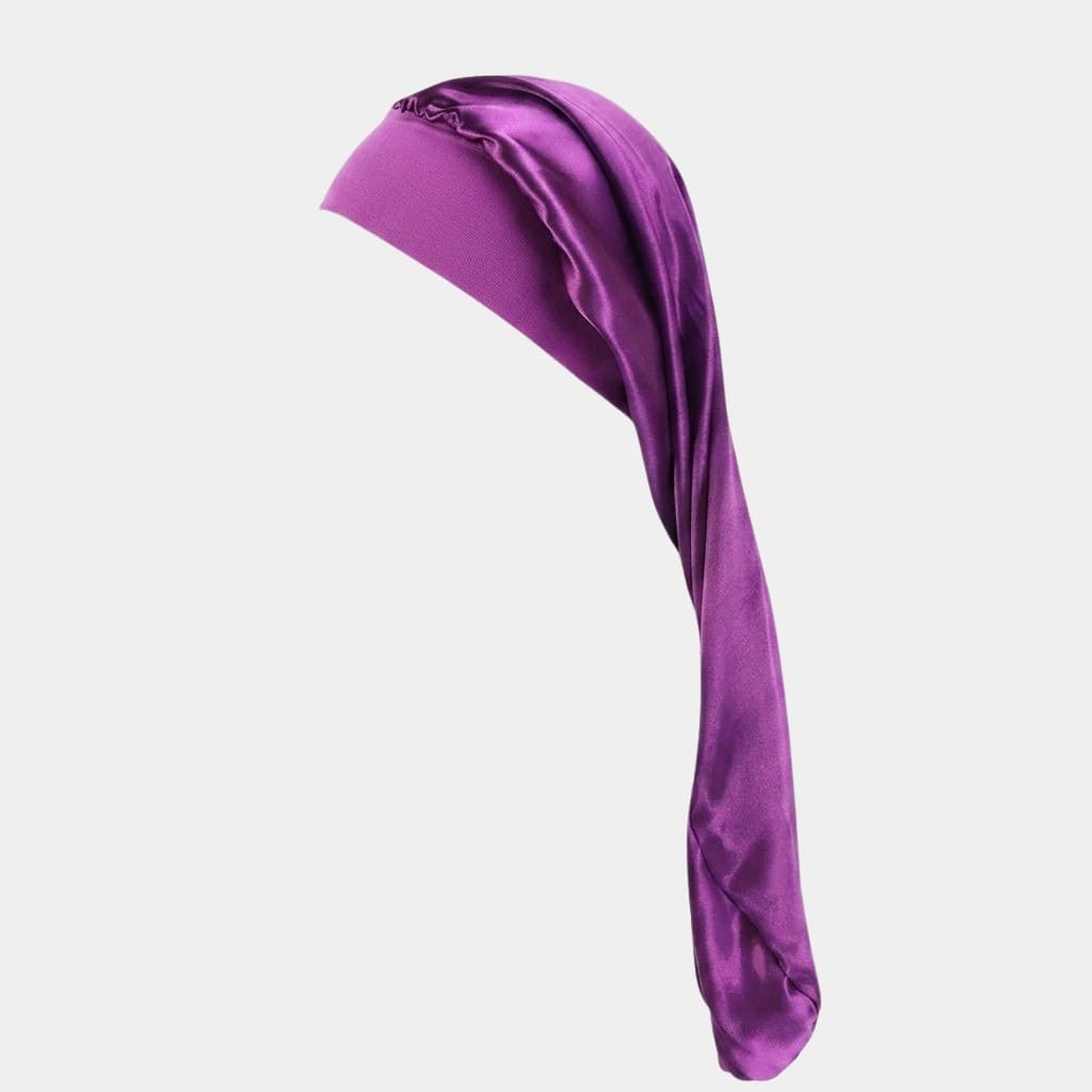 Bonnet de nuit en satin long violet foncé