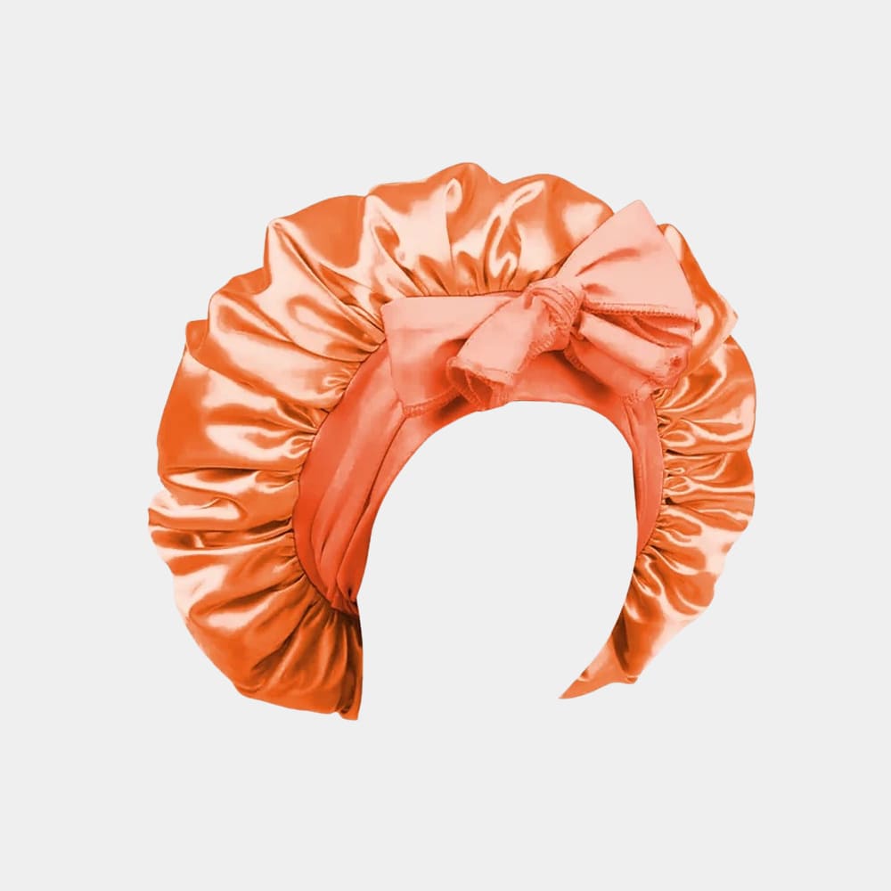 Bonnet de nuit en satin orange avec nœud ajustable