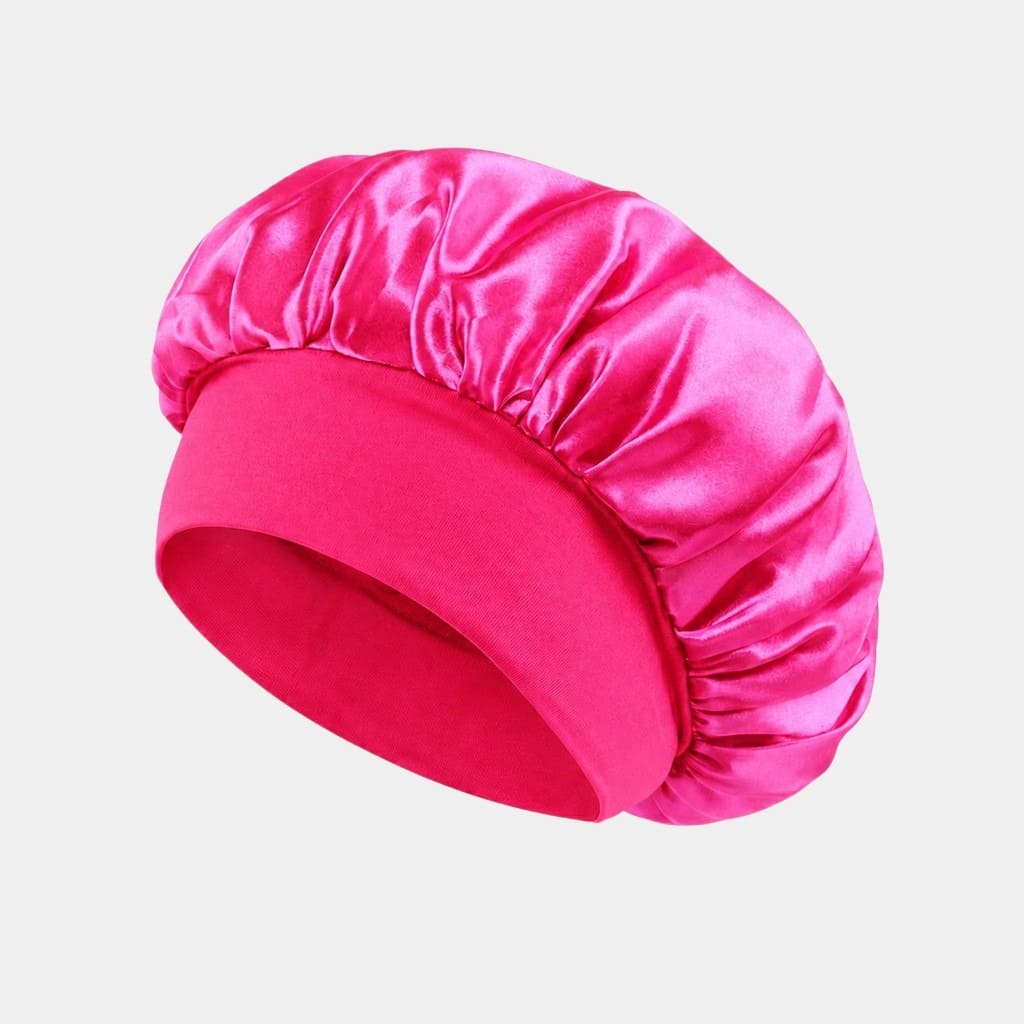 Bonnet de nuit en satin rose fuchsia avec bandeau