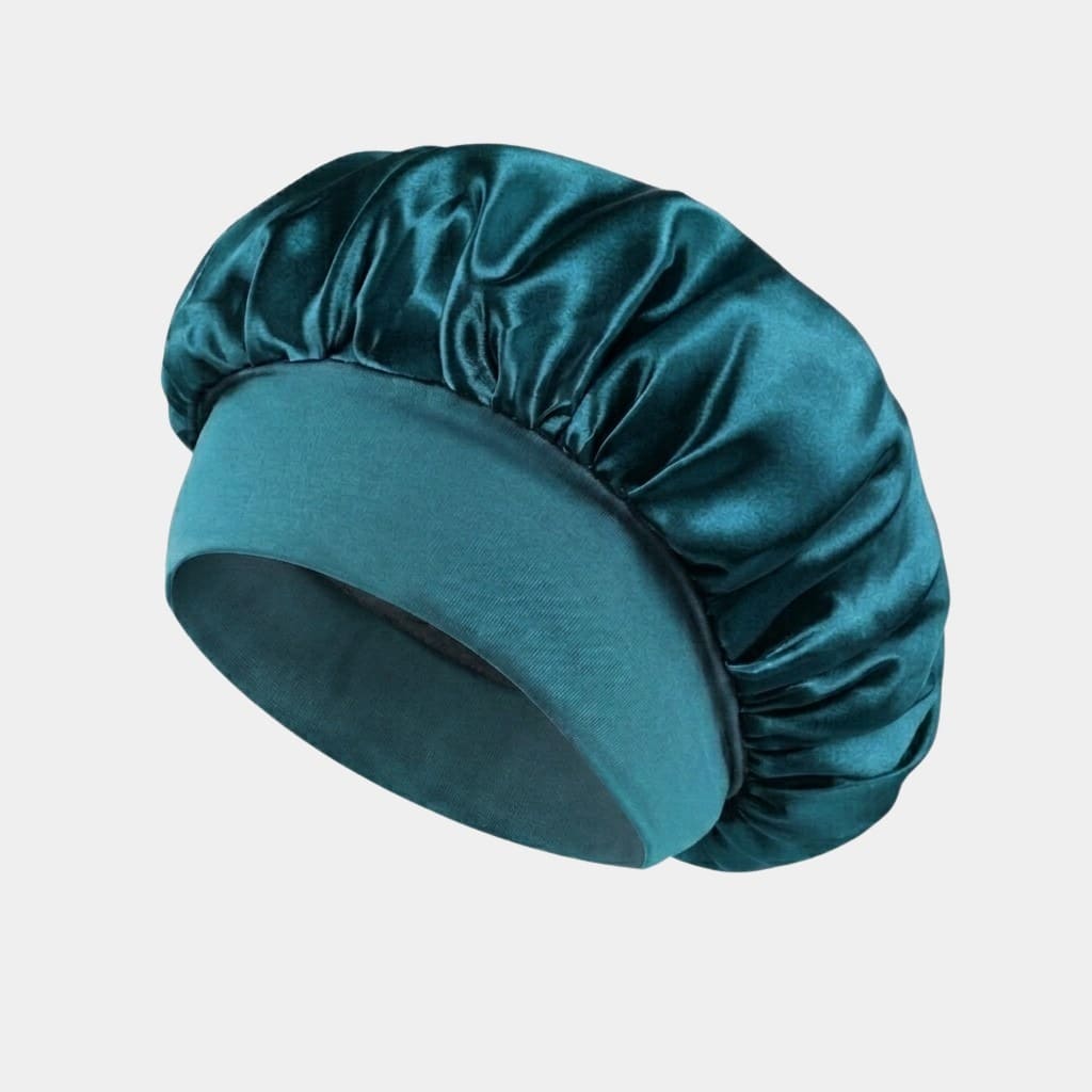 Bonnet de nuit en satin vert sarcelle avec bandeau