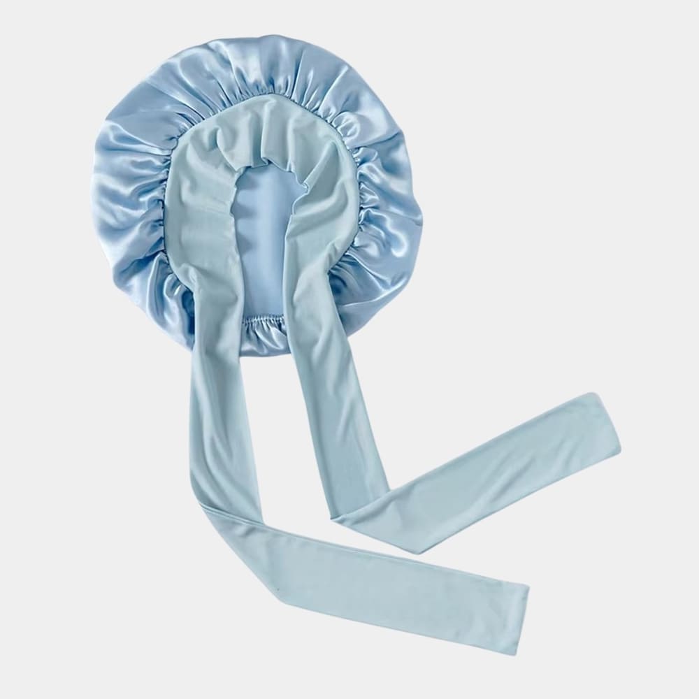 Bonnet de nuit en soie bleu clair avec nœud