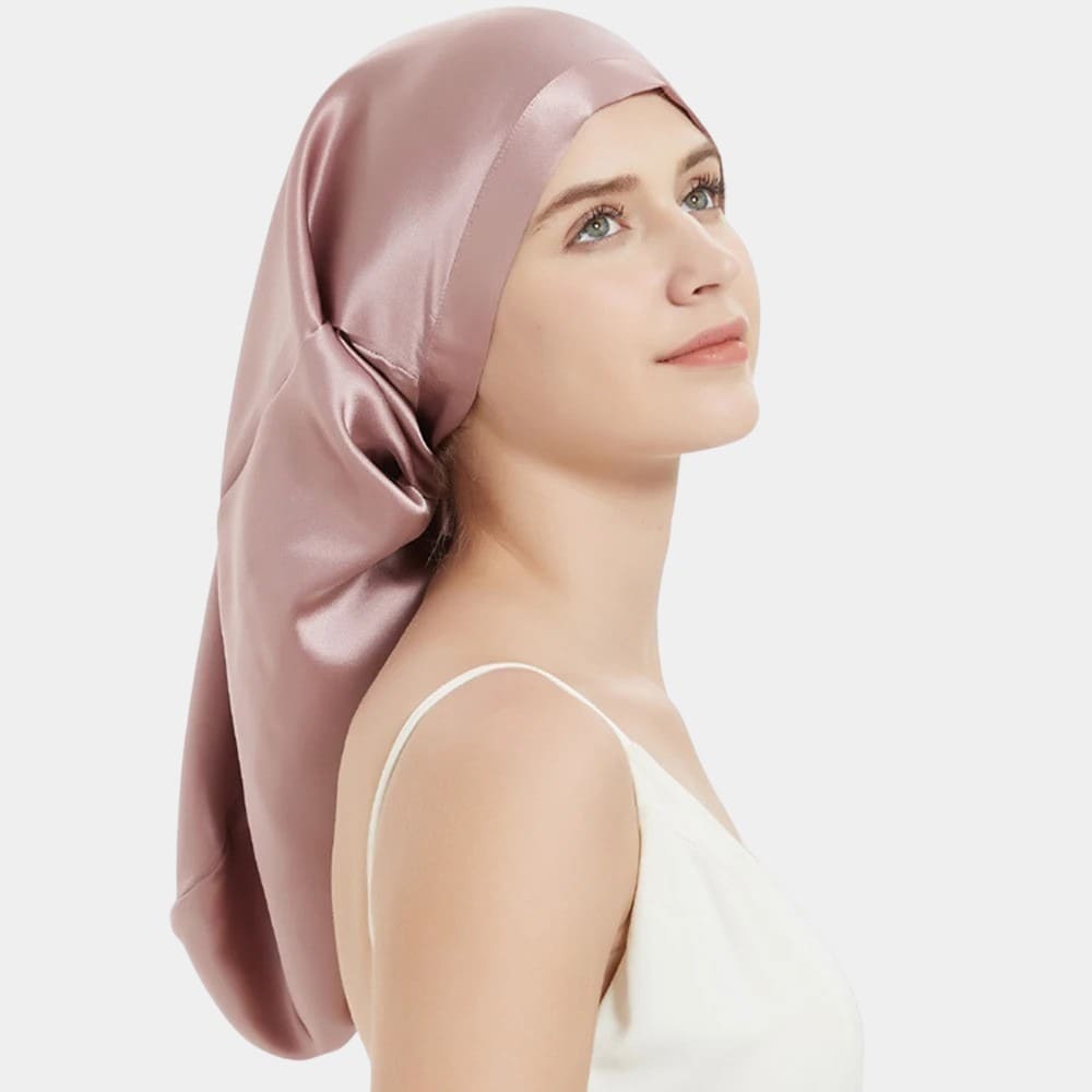 Bonnet de nuit en soie long rose camée