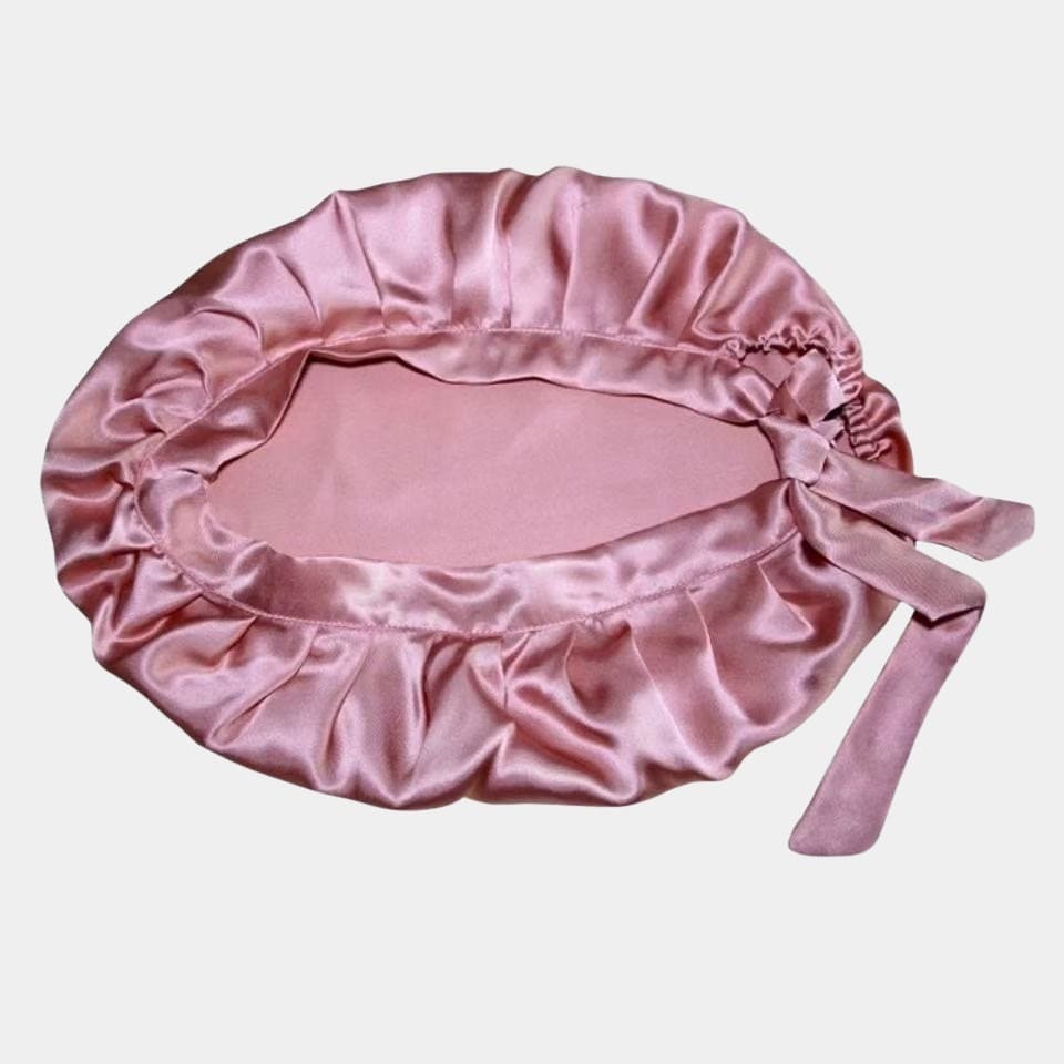 Bonnet de nuit en soie mauve rosé ajustable