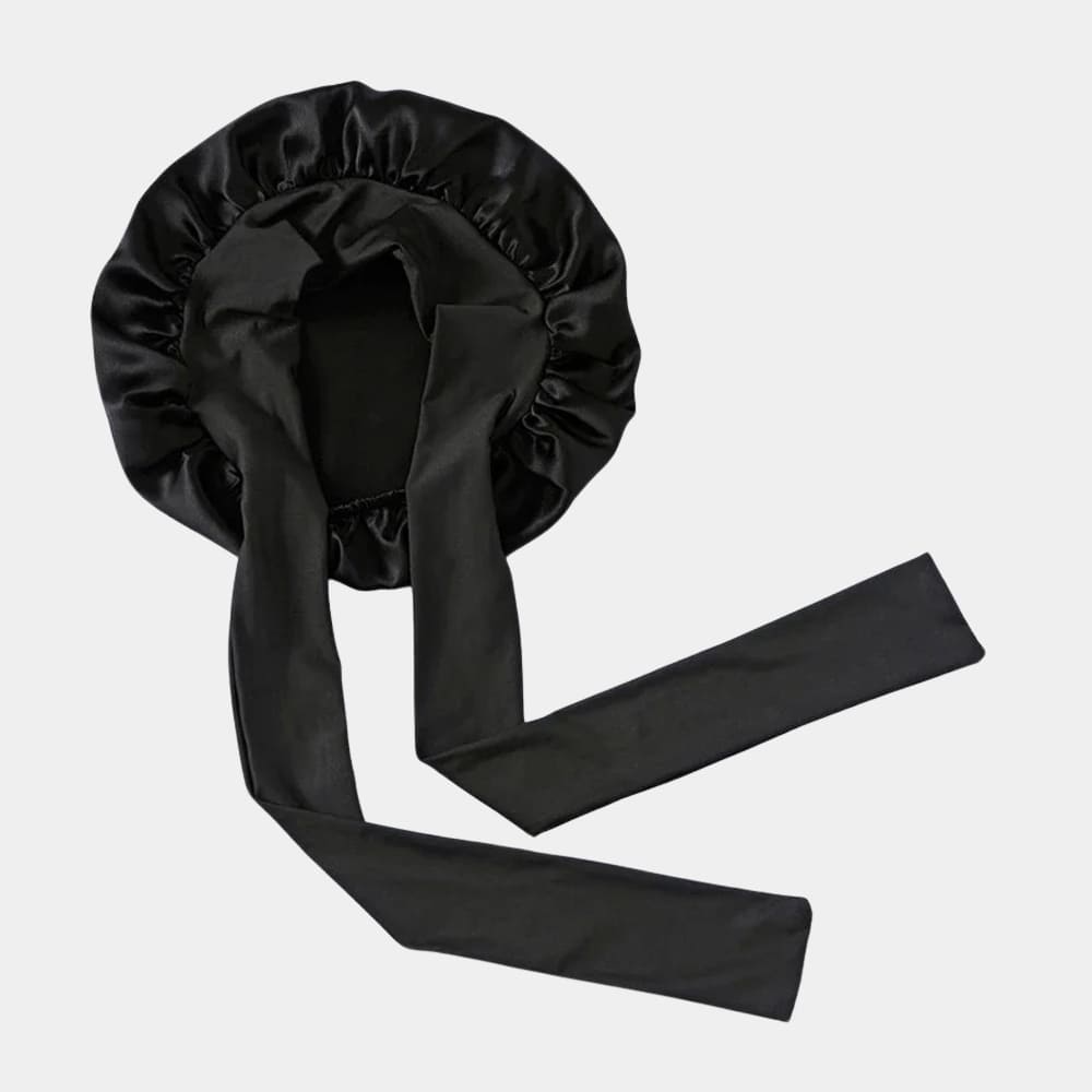 Bonnet de nuit en soie noir avec nœud