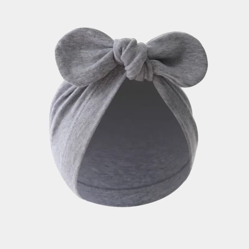 Bonnet turban bébé gris avec nœud