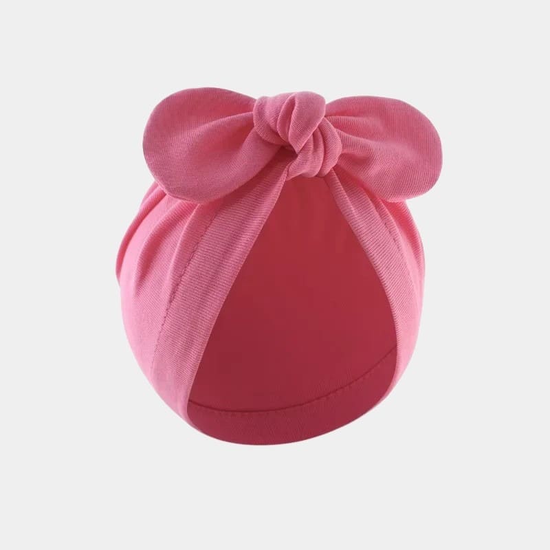 Bonnet turban bébé rose foncé avec nœud