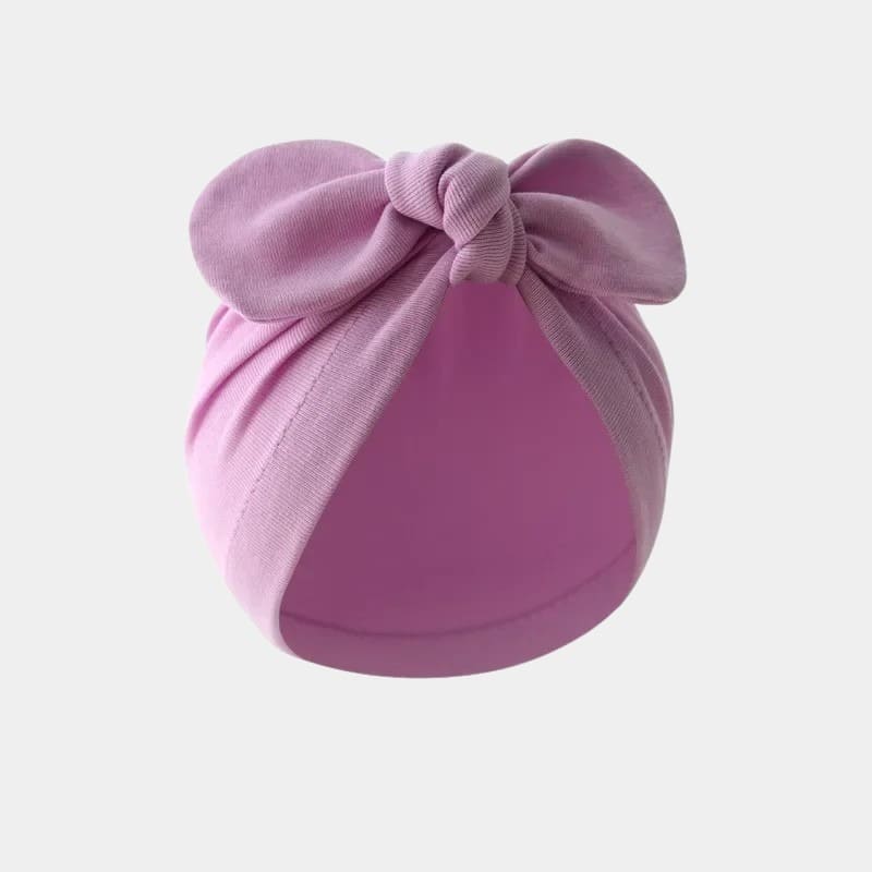 Bonnet turban bébé violet clair avec nœud