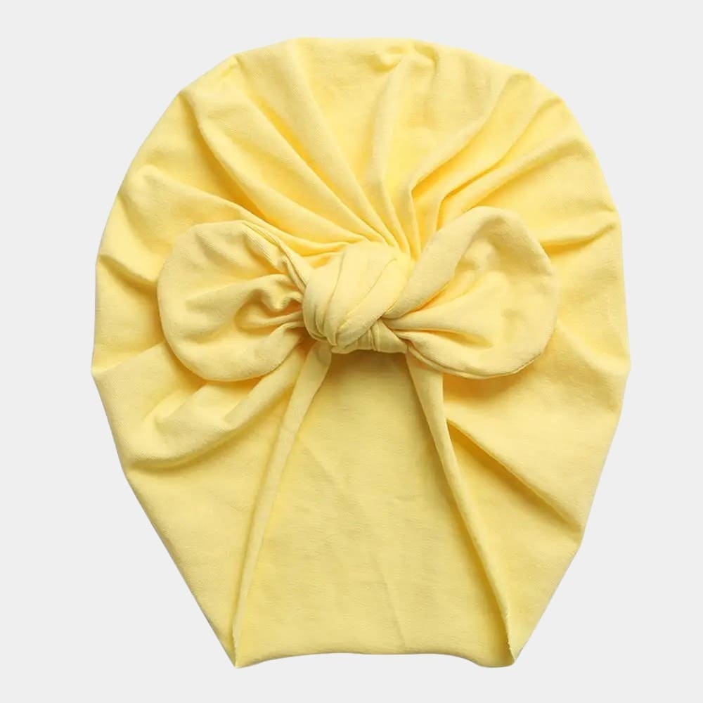 Turban bébé en coton jaune clair avec nœud papillon