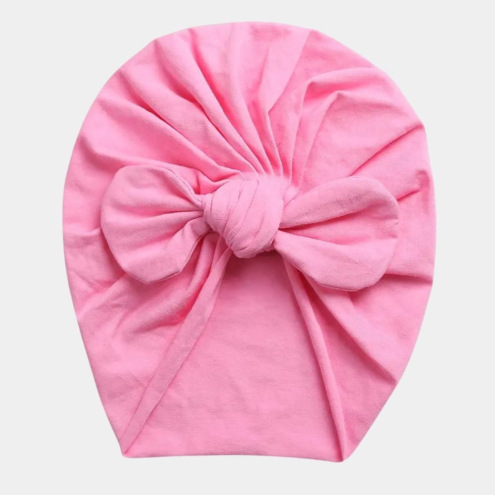 Turban bébé en coton rose bonbon avec nœud papillon