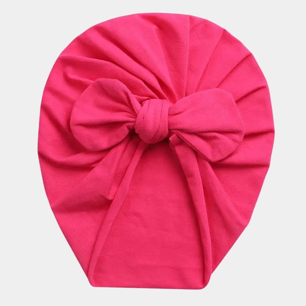 Turban bébé en coton rose fuchsia avec nœud papillon