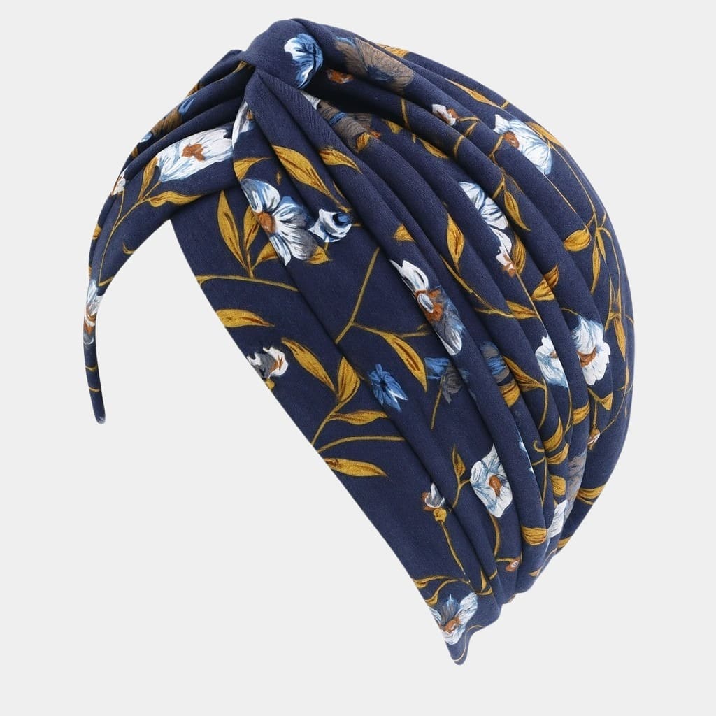 Turban bleu marine à fleurs