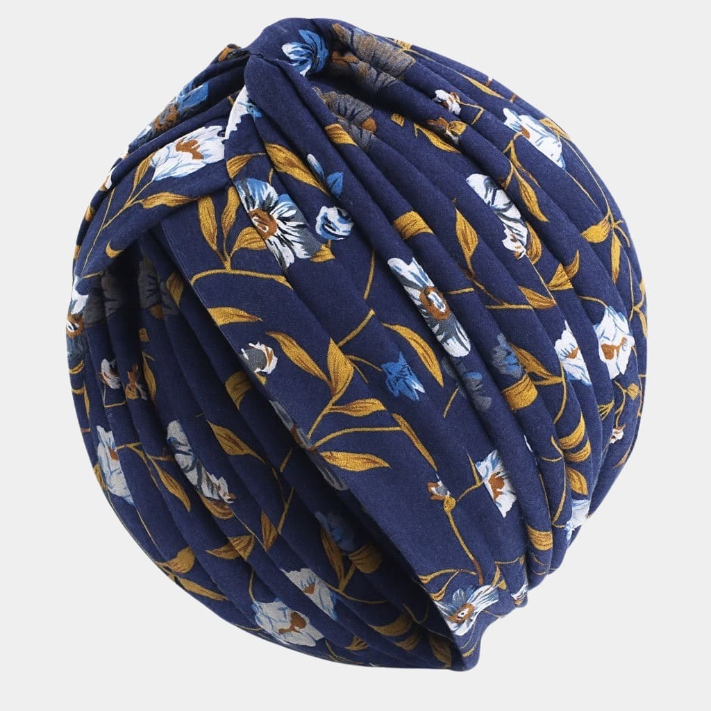 Turban bleu marine à fleurs