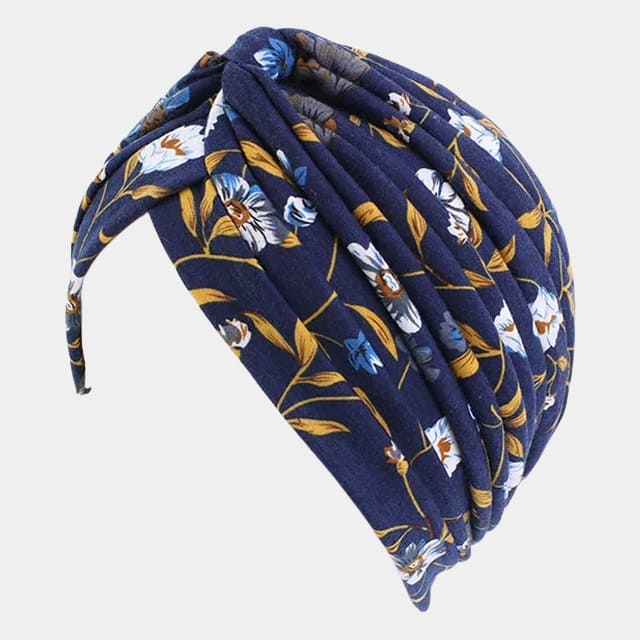 Turban bleu marine à fleurs