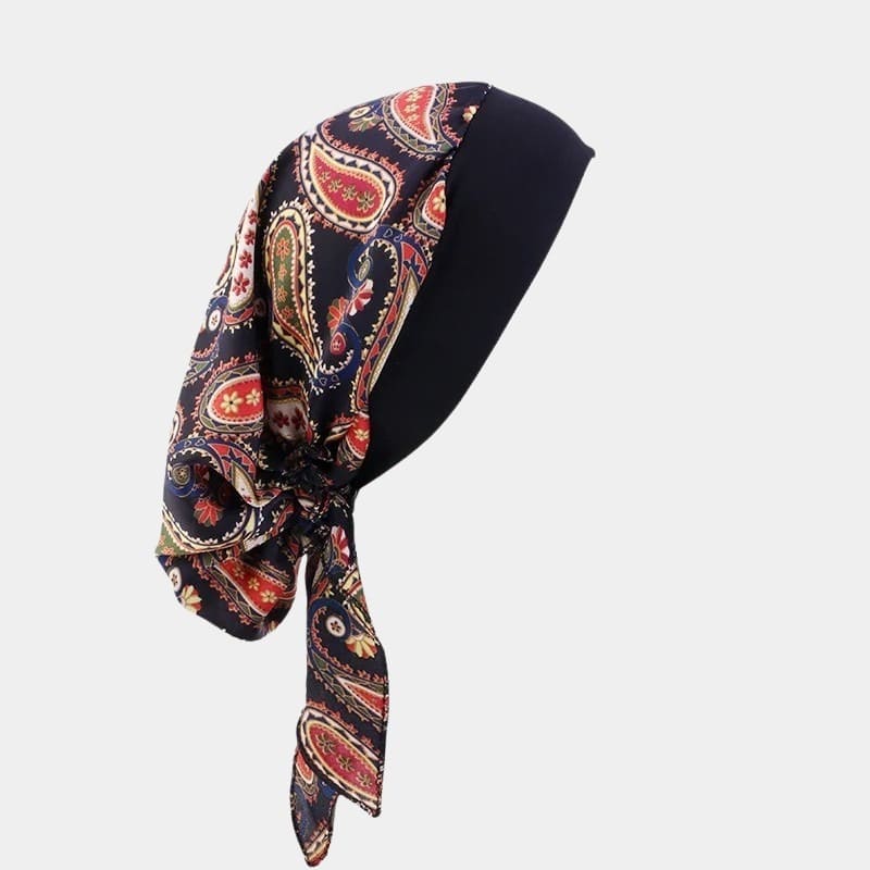 Turban foulard noir à motif paisley