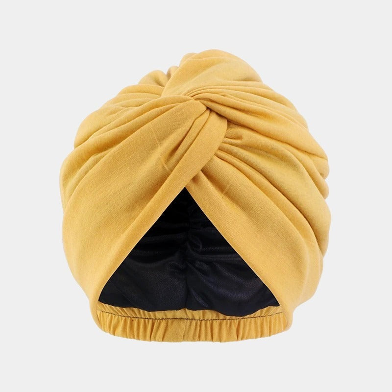 Turban jaune doublé en satin