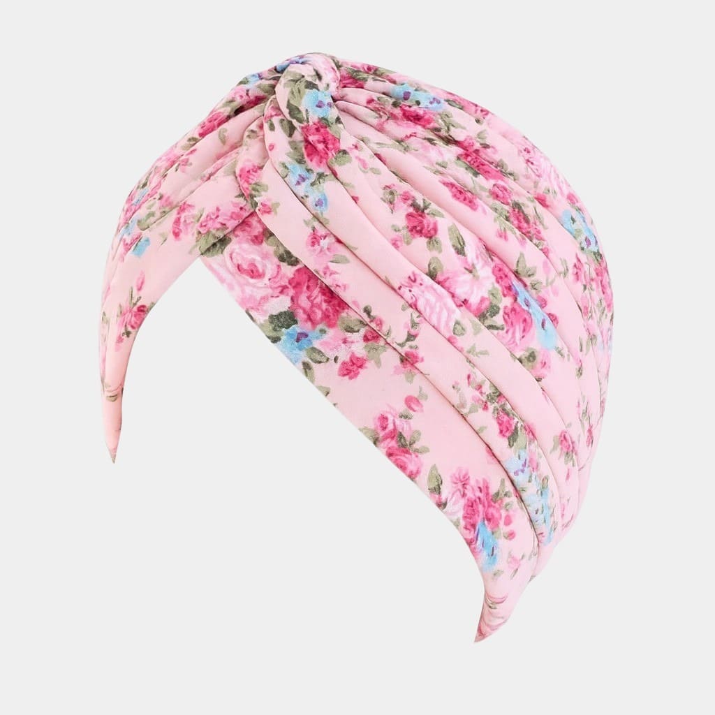 Turban rose à fleurs