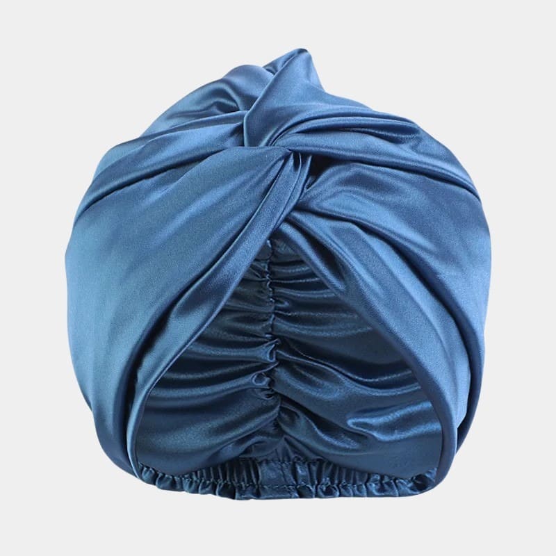 Turban en satin bleu acier