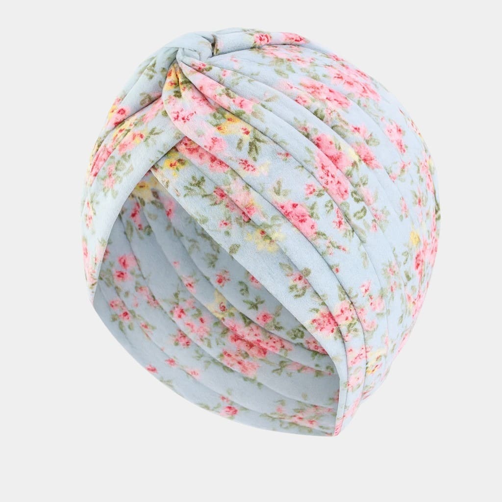 Turban vert clair à fleurs